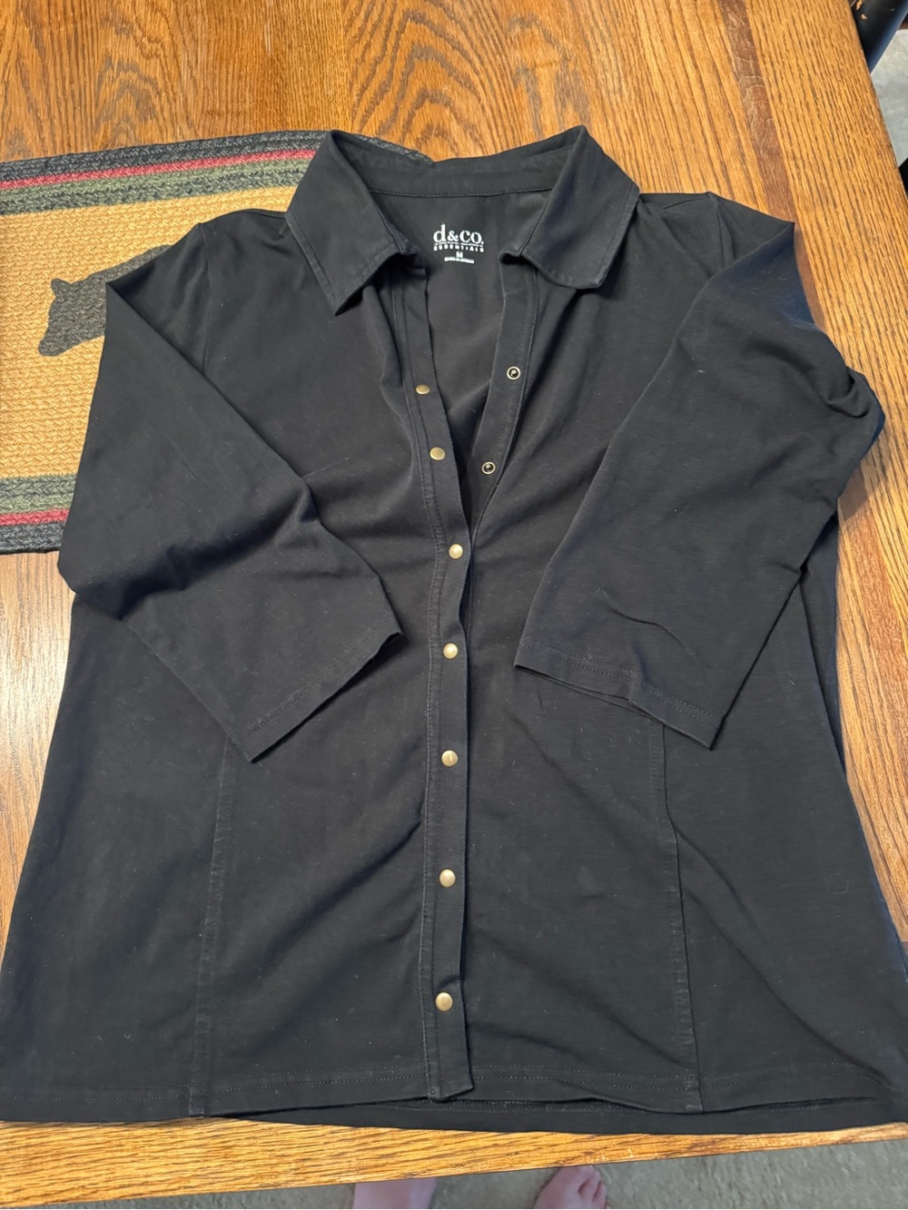 d&co Black Women's Casual Snap-Front Button Down Shirt - Relaxed Collared Top